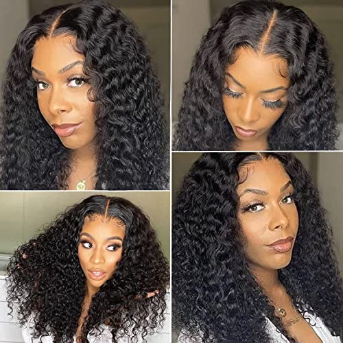 20Inch Deep Wave Glueless Lace Front Wigs Human Hair for Black Women Wet and Wavy Brazilian Virgin Wear and Go Curly HD Transparent 4×4 Lace Closure Wigs Pre Plucked with Baby Hair
