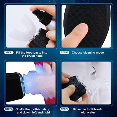 2 Pieces Ultrasonic Electric Toothbrush Adults U Shaped Automatic Toothbrushes for Teeth Whitening, 3 Brush Heads, Whole Mouth 360 Degree Cleaning Hands Rechargeable IPX7 Waterproof (No Base)