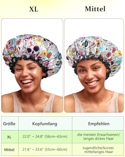 mikimini Shower Cap for Women Reusable Waterproof, Hair Cap for Shower with Double Layers, Stylish Vibrant Designed Shower Bonnet for Medium Thick Hair, Medium, 2 Pieces