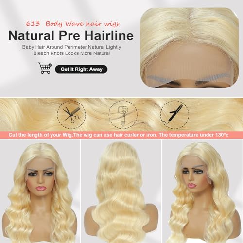 30 Inch 613 13x6 Lace Front Wig Human Hair 200 Density Blonde Body Wave Lace Front Wigs Human Hair Blonde Wig Human Hair 613 HD Lace Frontal Wigs Human Hair Pre Plucked 613