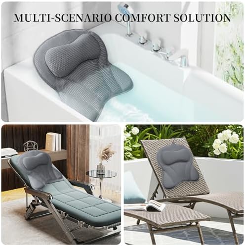 Bath Pillows for Head and Neck Support, Soft 5D Air Mesh Bath Tub Pillow with 6 Non Slip Suction Cups, Luxury Bathtub Pillows, Bathtub Accessories for Women and Men