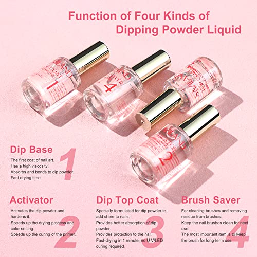 SAVILAND Dip Powder Liquid Set 15 ml/0.5 oz,10 Pcs Nail Dip Liquid Set with Base/Top Coat, Activator Brush Saver Acrylic Gel Nail File No Curing Needed DIY Home Salon Quality