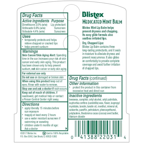 PACK OF 3 EACH BLISTEX MINT BALM .15OZ PT#4138822031