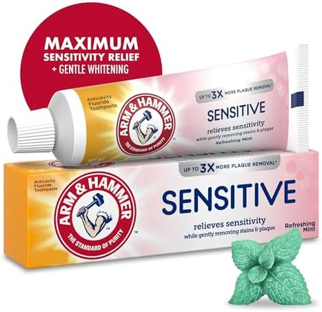 ARM & HAMMER Sensitive Teeth & Gums Toothpaste, 6 Pack, Refreshing Mint, Anticavity Fluoride Toothpaste with Baking Soda, Whitening Enamel Strengthening Paste, Travel Size 0.9 Oz