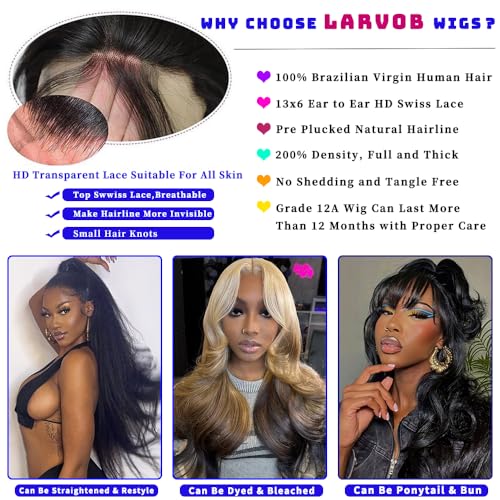 32 Inch 13x6 Body Wave Lace Front Wigs Human Hair 200 Density 13x6 HD Lace Frontal Wigs Human Hair Pre Plucked Natural Hairline Body Wave Glueless Human Hair Wig for Women