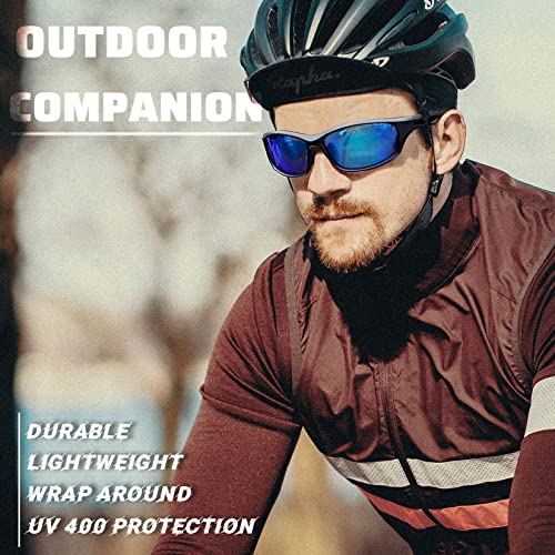 Joopin Trendy Blue Sport Sunglasses Lightweight Running Glasses Polarized UV400 Trendy Rectangle Wrap Around Shades for Men Women