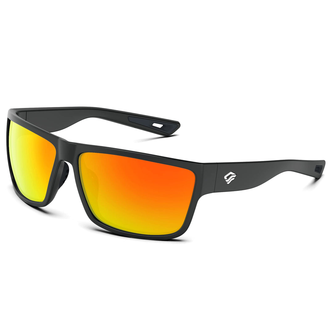 TOREGE Polarized Mirrored Sunglasses Women Trendy UV Protection for Sports Floating Running Fishing (Matte Black Frame & Sunset Orange Mirrored Lens)