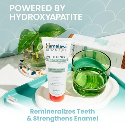 Himalaya Botanique Whitening + Hydroxyapatite Toothpaste, Mint Flavor - Nano Hydroxyapatite to Support Remineralization and Restore Enamel, Appropriate for Sensitive Teeth - Vegan, Gluten Free, 4 oz