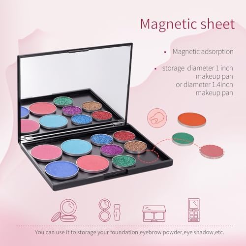 3 Pack Magnetic Makeup Palette with Mirror, Empty Travel Makeup Organizer with 60Pcs Adhesive Metal Stickers For DIY Your Own Powder Palette(Medium Palette - 5.7"x4.3")