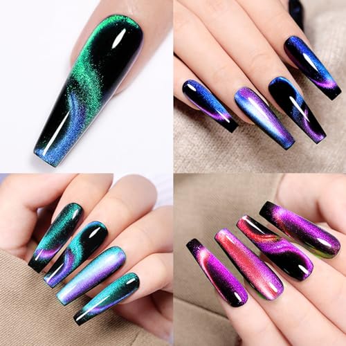 9D Cat Eye Gel Nail Polish Set 12 Colors, Cat Eye Gel Polish with Magnet, Magnetic Cateye Chameleon Galaxy Effects Professional Use for Salon