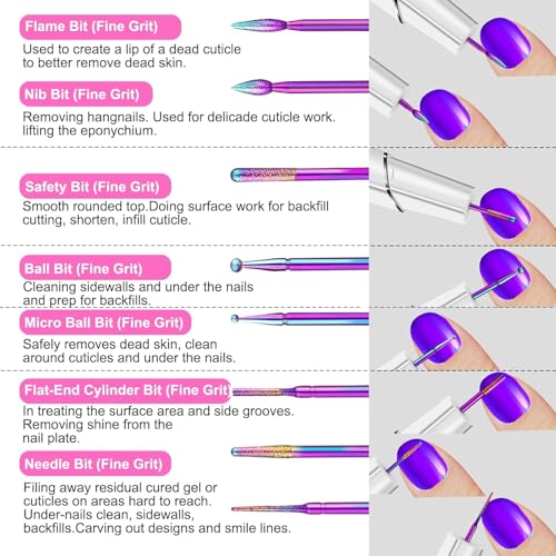 30Pcs Nail Drill Bits Set, 3/32 Inch Tungsten Ceramic Diamond Carbide Nail Drill Bits for Acrylic Gel Polish, Cuticle Efile Remover for Manicure Pedicure