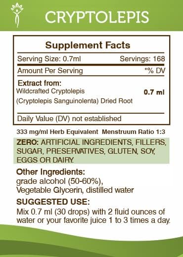 Secrets of the Tribe Cryptolepis Tincture Alcohol Extract, High-Potency Herbal Drops, Tincture Made from Wildcrafted Cryptolepis Sanguinolenta 4 oz