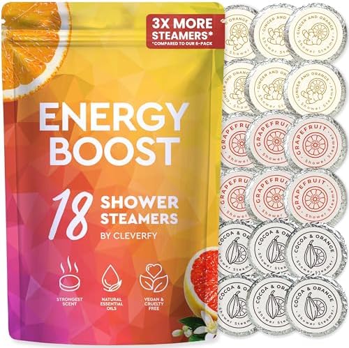 Cleverfy Citrus Shower Steamers Aromatherapy for Women and Men – Self-Care Shower Bombs for Energy Boost and Relaxation – 18 Tablets
