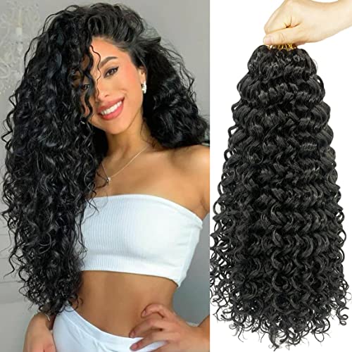ENBEAUTIFUL 18 Inch 8 Packs Curly Crochet Hair For Black Women Gogo Curl Crochet Hair Beach Curl Water Wave Deep Wavy Braids Hair Extensions(18inch, 8packs, 1b)