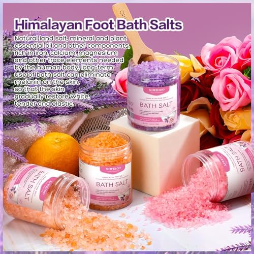 4 Pack Kit Bath Salts for Soaking Himalayan Pink Salt Lavender Orange Rose Pink Scent Epsom Salt Bubble Bath for Women Christmas Gift with Dead Sea Salt Moisturizing Skin