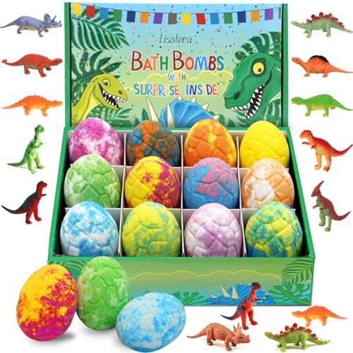 Easter Bath Bombs for Kids with Surprise Toys Inside - Perfect Basket Stuffers, 12Pcs Dino Egg Bath Bombs Gift Set, Gentle and Kids Safe Bubble Bath for Birthday Girls Boys