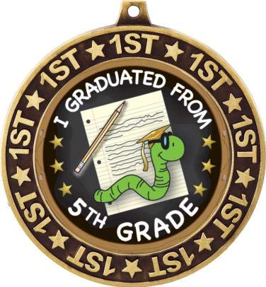 Graduation 1st Place Perimeter Medal Gold, 2.75" 5th Grade Graduation Prizes, Kids Graduate Trophy Medal Awards 5 Pack Prime