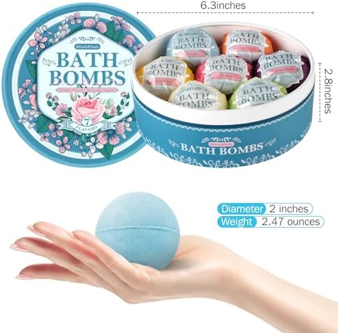 Mother's Day Bath Bombs Set, 7 Packs Bubble Fizzies Relaxation with Shea Butter, Dry Skin Moisturize, Birthday, Idea for Women, Wife, Girlfriend