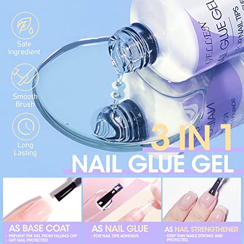 Gellen Gel Tips Nail Extension Kit, Gel Nail Kit with 240Pcs Almond Tips, 3 in 1 UV Glue for Nail Tips, Prep Dehydrator and Primer, U V LED Cure Lamp, Decorations for DIY Manicure Set