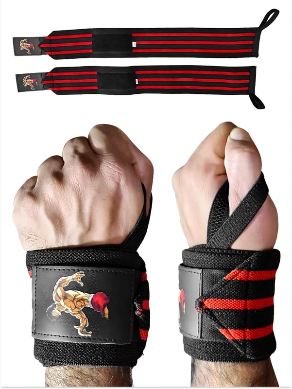 CROWN Anime Wrist Wraps Lifting Straps 24" for Men and Women - 1 Pair Each, Gym Accessories Support Weightlifting, Powerlifting, Strength Training, and Improve Workout, Black Redbki
