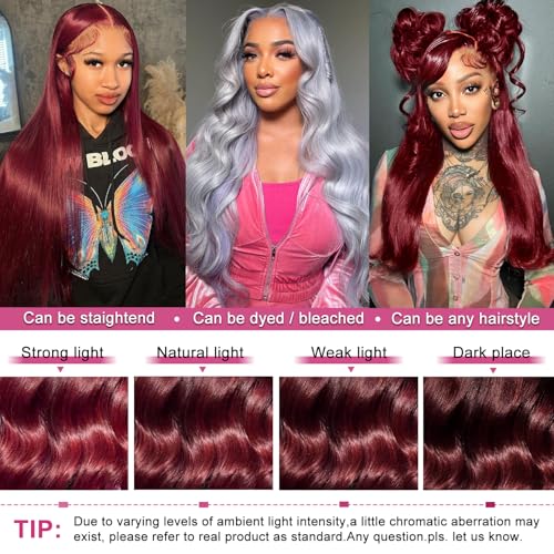 28 Inch 99J Burgundy Lace Front Wigs Human Hair 13x6 HD Transparent Body Wave Lace Front Wigs Human Hair Pre Plucked 99j Burgundy Red Wine Glueless Human Hair Wigs for Women