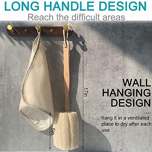 2 Pack Natural Exfoliating Loofah luffa loofa Bath Brush On a Stick - with Long Wooden Handle Back Brush for Men & Women - Shower Sponge Body Back Scrubber