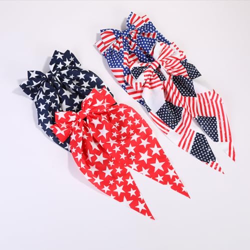 4th of July Hair Bows for Women,Big Ribbon Bow Hair Clips for Girls, Oversized Long Tail Hair Barrettes Cute Hair Accessories (Red Blue White)