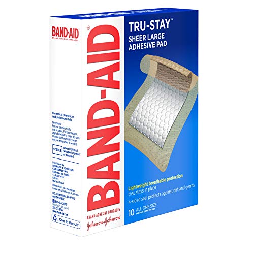 Band-Aid Brand Tru-Stay Adhesive Pads, Large Sterile Adhesive Bandages for First Aid Wound Care and Protection of Minor Cuts, Scrapes & Burns, Lightweight, Breathable, Large Size, 10 ct