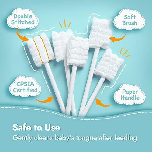 Papablic Baby Tongue Cleaner, Baby Oral Cleaner, Disposable Infant Mouth Cleaner Newborn, Upgrade Gum Cleaner with Paper Handle or Infants Ages 0-2 Years, 100 Pack
