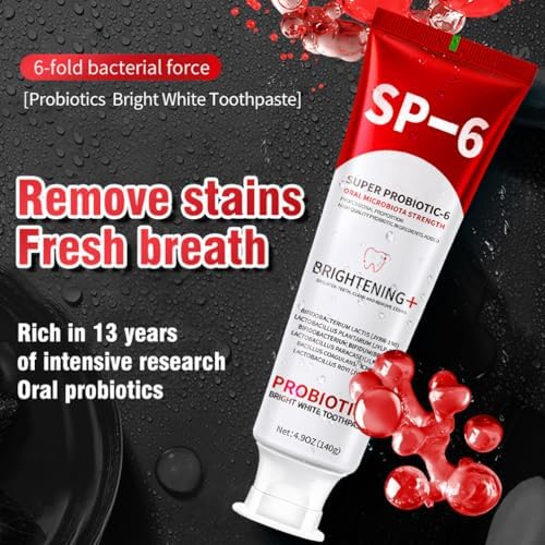 SP-6 Probiotic Whitening Toothpaste - Enhanced Formula with 6 Probiotics for Teeth Whitening and Gum Health - Enamel-Safe, Fluoride-Free, Fresh Mint Flavor,3 PCS
