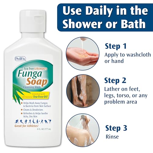 PediFix FungaSoap Tea Tree Cleansing Wash – Antifungal Body Wash & Foot Soap – All-Natural Tea Tree Oil Cleanser for Athlete’s Foot, Ringworm, Jock Itch, Body Odor & Fungus - 6 fl. oz