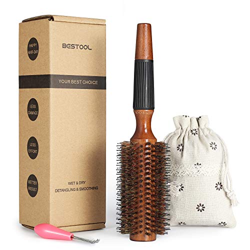 BESTOOL Round Hair Brush for Women or Men, Boar Bristle Hairbrush for Quick Blowout, Add Shine/Volume, Minimize Damage (2.5 Inch)