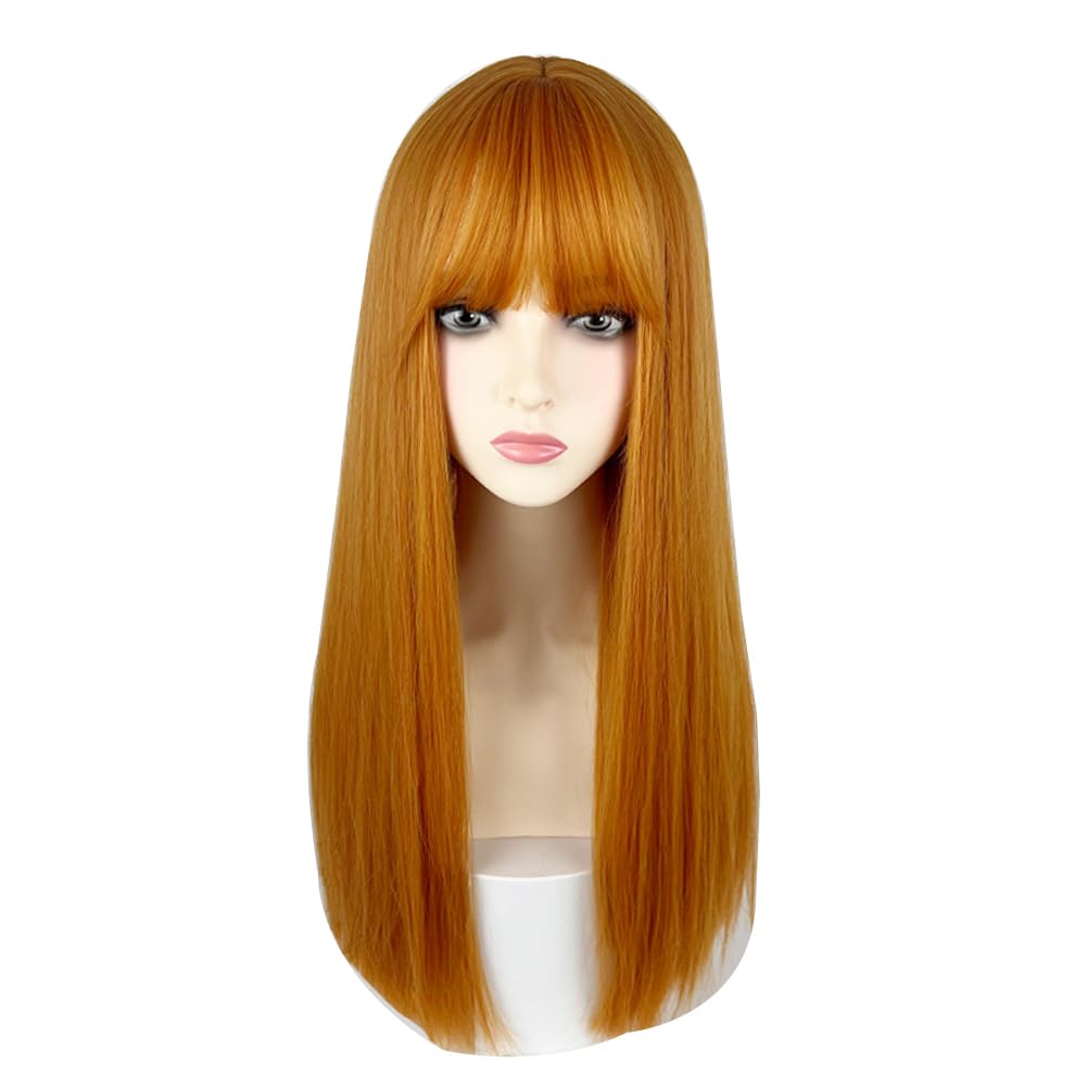 Urcgtsa 22 Inches Long Hair Wig For Women Black Synthetic Hair Natural Long Straight Wig With Bangs Party Cosplay Wig For Girl (