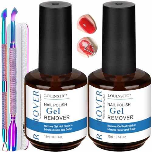 Gel Nail Polish Remover Kit – 2pcs (30ml) with Cuticle Pusher & Nail File – Fast & Gentle Gel Remover for Nails, No Soak or Foil Needed, Removes Gel Polish in 2-5 Minutes, Ideal for At-Home Manicure
