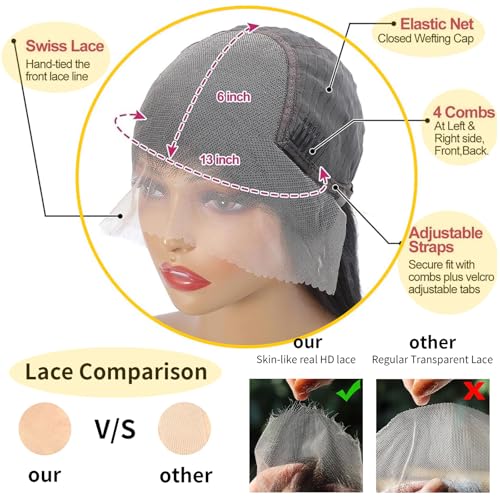 30 Inch Deep Wave Lace Front Wigs Human Hair 200% Density 13X6 HD Transparent Deep Curly Wigs 100% Real Human Hair Natural Color