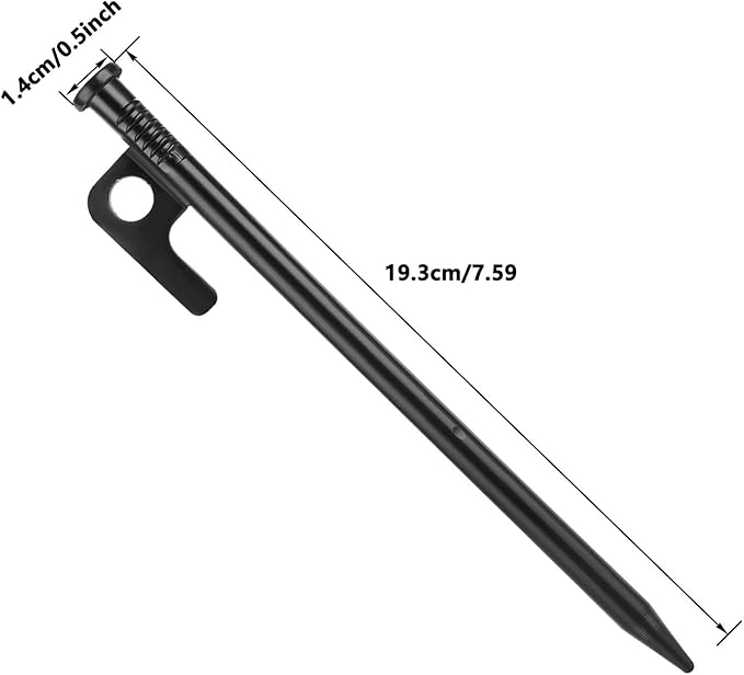 12 Pack Tent Stakes Heavy Duty, Multiuse Forged Steel Tent Pegs, 8 inch Metal Camping Ground Stakes, Unbreakable and Inflexible, Available in Rocky Place Dessert Snowfield and Grassland (Black)