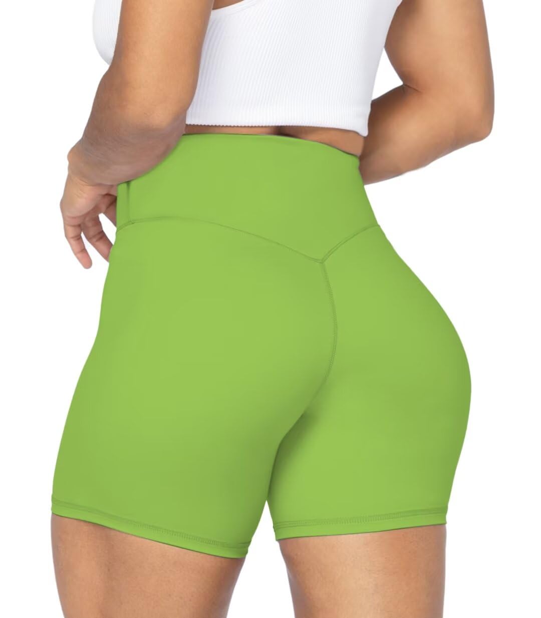 Sunzel No Front Seam High Waist Biker Shorts for Women, Squat Proof Yoga Workout Gym Bike Shorts 5" Greenery X-Small