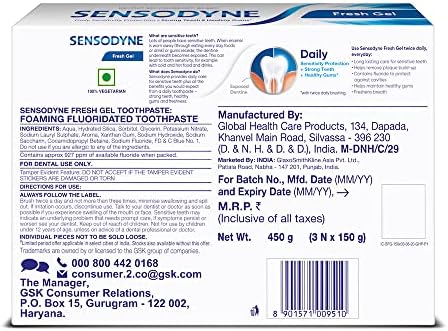 Sensodyne Fresh Gel Toothpaste Combo | Pack 3 x 150g