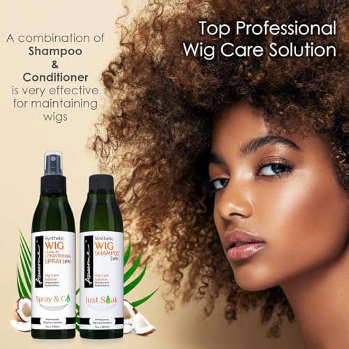 Awesome Synthetic Wig Shampoo and Leave in Conditioner Spray: pH6, Premium Set of 2, Revitalizes Synthetic Wigs, Contains Coconut Oil (7 fl oz)