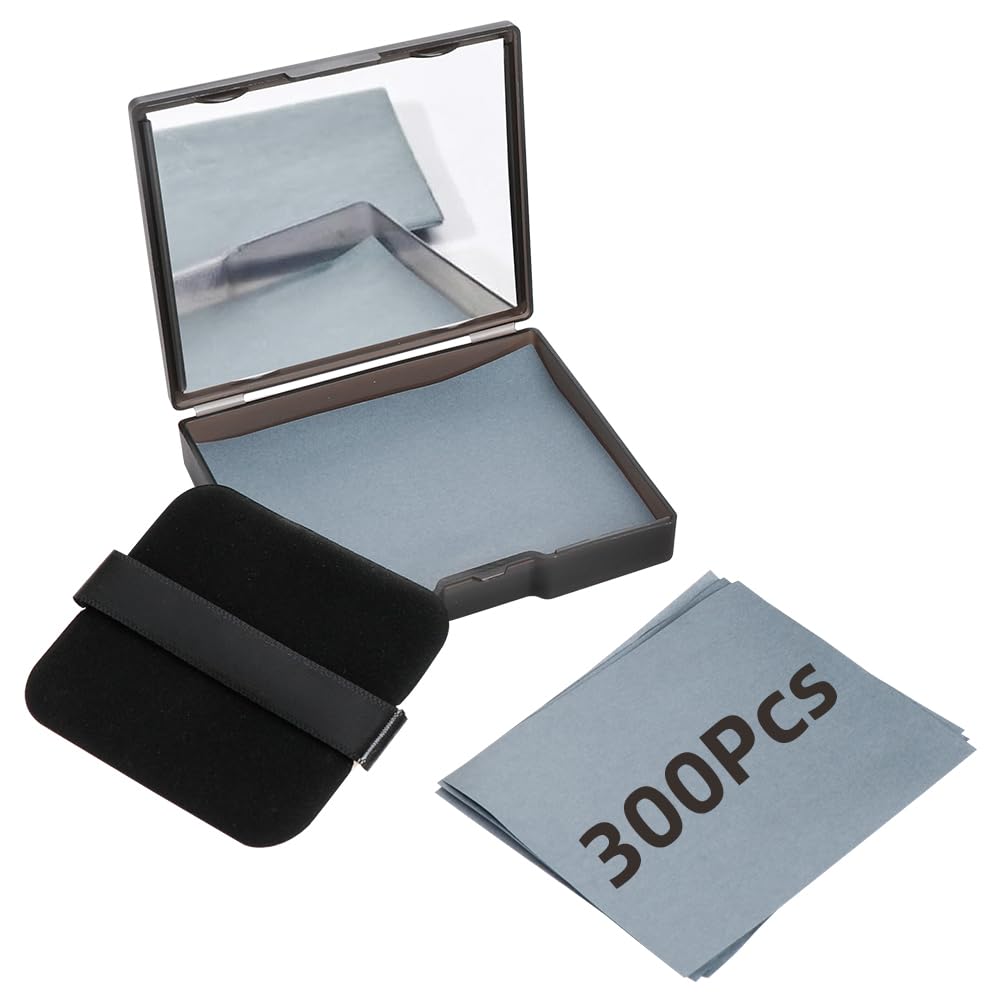 Derkerry Oil Blotting Sheets - 300 PCS Face Oil Absorbing Sheets Natural Oil Control Film for Oily Skin with Mirror and Puff -Black