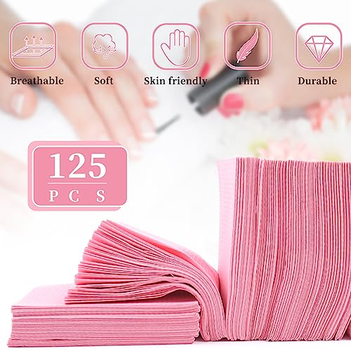 125PCS Disposable Nail Art Table Mat, Waterproof Nail Tips Art Table Towels Mat, 3 Ply Nail Napkins for Acrylic, Nail Art Mat Paper Sheet, Nail Tips Art Waterproof Pad for Salon (Pink)