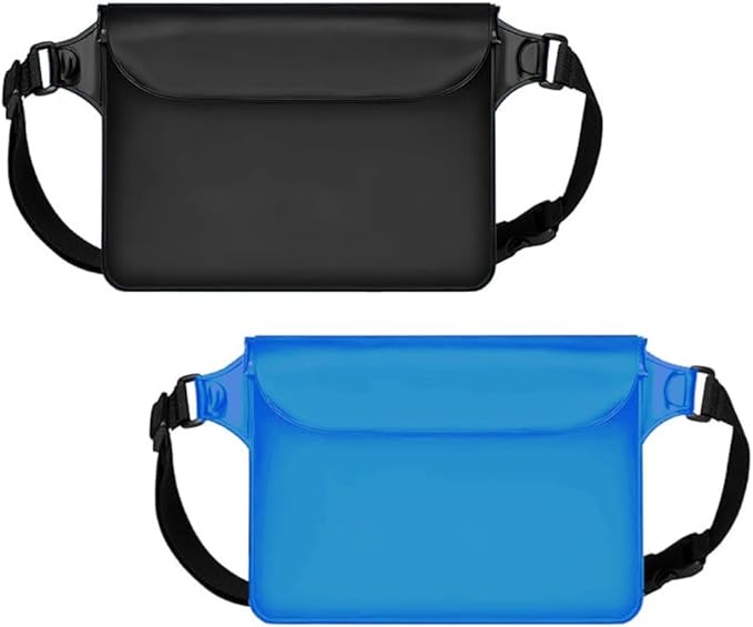 2-Pack Waterproof Bag with Adjustable Waistband and Touch Sensitive Screen, Keeping Your Phone and Valuables Dry, Perfect for Drifting, Swimming, Kayaking, Rowing, Fishing… (Black+Bule)