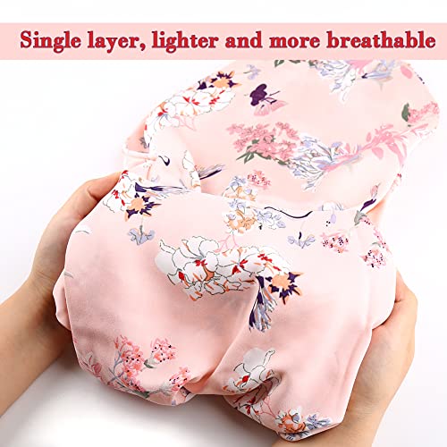 2pcs Extra Long Hair Satin Bonnet for Women, Single-Layer Night Sleep Cap Bonnet with Elastic Band for Braids/Dreadlocks/locs/Curly/Long Hair (Black+Pink Flower)