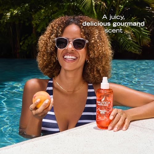 Nautica Peach Bite, a Refreshing Gourmand Hair & Body Mist for Women, Notes of Peach Iced Tea, Peony, and Blond Woods Accord, Long Lasting, 8.0 fl oz