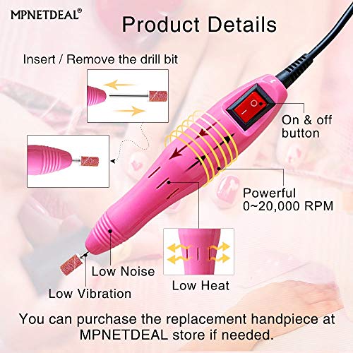Electric Nail Drills Machine e File Dremel buffers Sanding Bands Bits for Acrylic Nails Gel Polish Glazing Art Set Polisher Grinder Filer Manicure Pedicure Kit máquina uñas acrilicas Pink