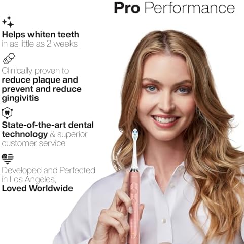 Aquasonic Vibe Series PRO – Ultra-Whitening Electric Toothbrush – 5 Modes & Smart Timers – Premium Travel Case & 6 Proflex Brush Heads – ADA Accepted Toothbrush (Rose Gold)