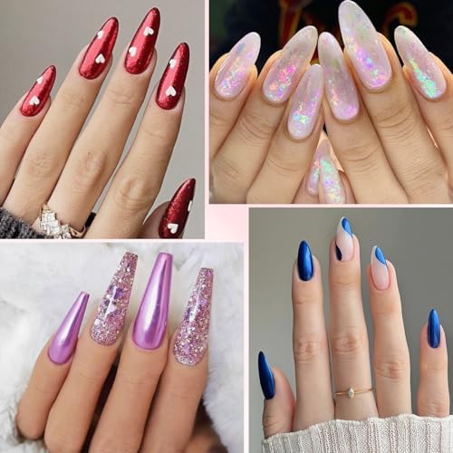 Mirror Chrome Nail Powder Set, 40 Colors Unicorn Iridescent Holographic Chrome Powder, Metallic Gold Silver Red Blue Green Black Purple Brown Chrome Pigment Nail Art Glitter Chameleon Flakes Sequins