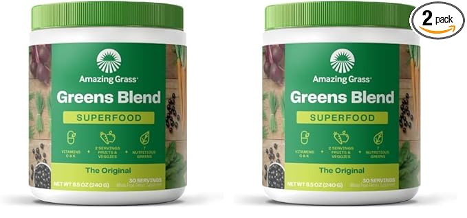 Bundle of Amazing Grass Greens Superfood Powder: Greens Powder with Digestive Enzymes & Probiotics, Organic Spirulina, Chlorella, and Beet Root Powder, Original, 30 Servings (60 Total Servings)