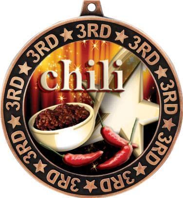 Chili Pot 3rd Place Perimeter Medal Bronze, 2.75" Chili Cook Off Prizes, Kids Cooking Trophy Medal Awards 5 Pack Prime