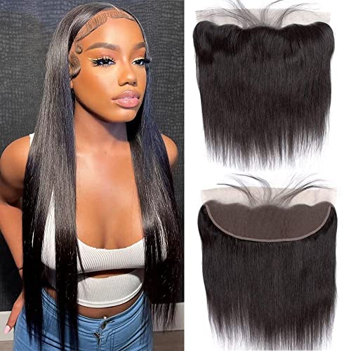 13x4 Lace Frontal Closure Ear to Ear HD Lace Frontal 12 Inch Brazilian Straight Frontal Lace Closure Virgin Human Hair Frontals Natural Black 150% Density